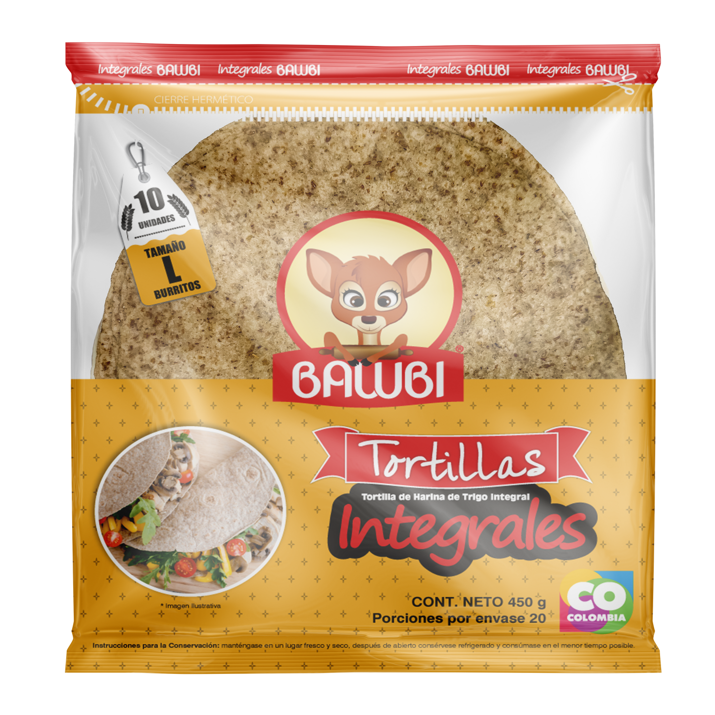 Tortillas Harina de Trigo Integral Bawbi® L 10 Und 450g