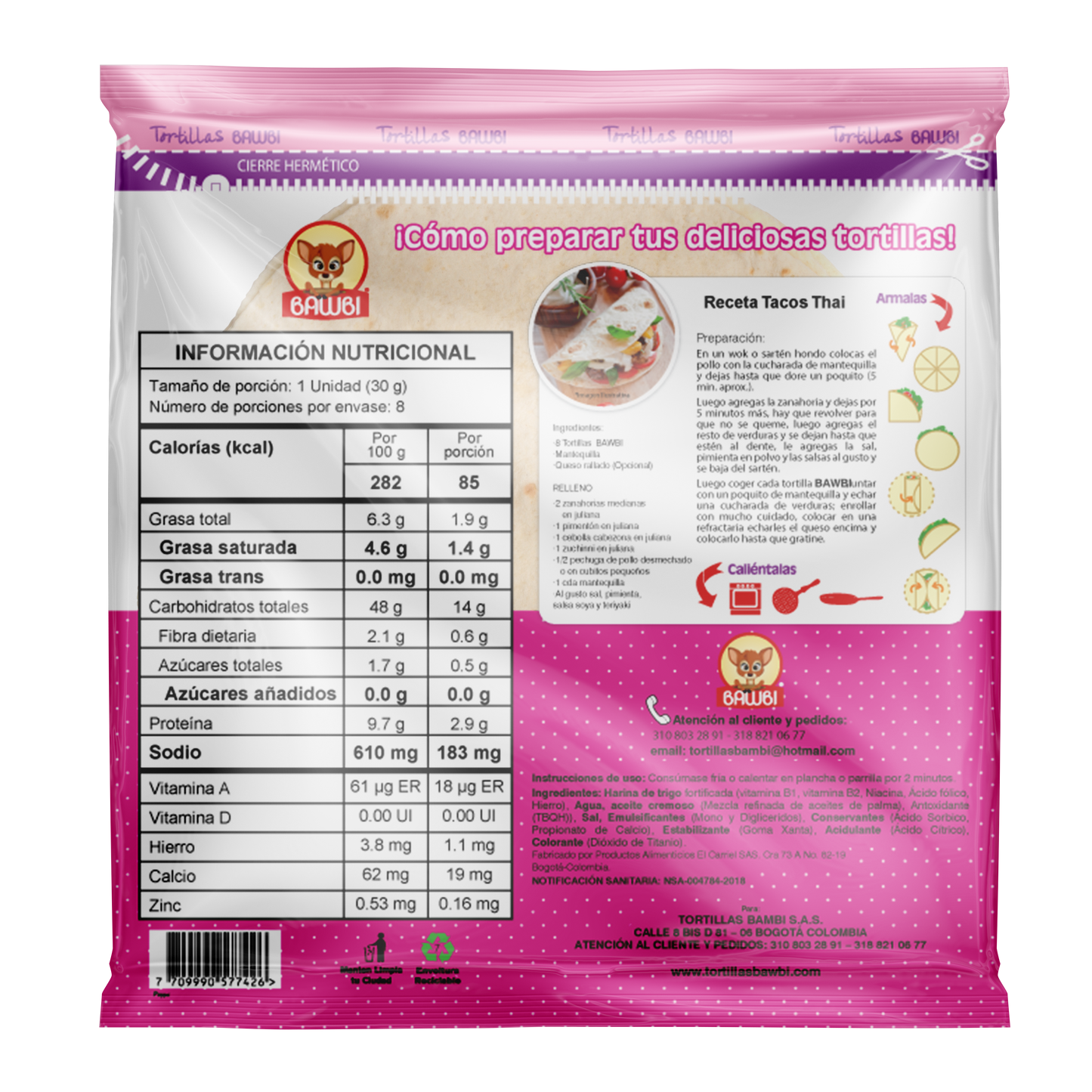 Tortillas Harina de Trigo Bawbi® M 8 Und 240g