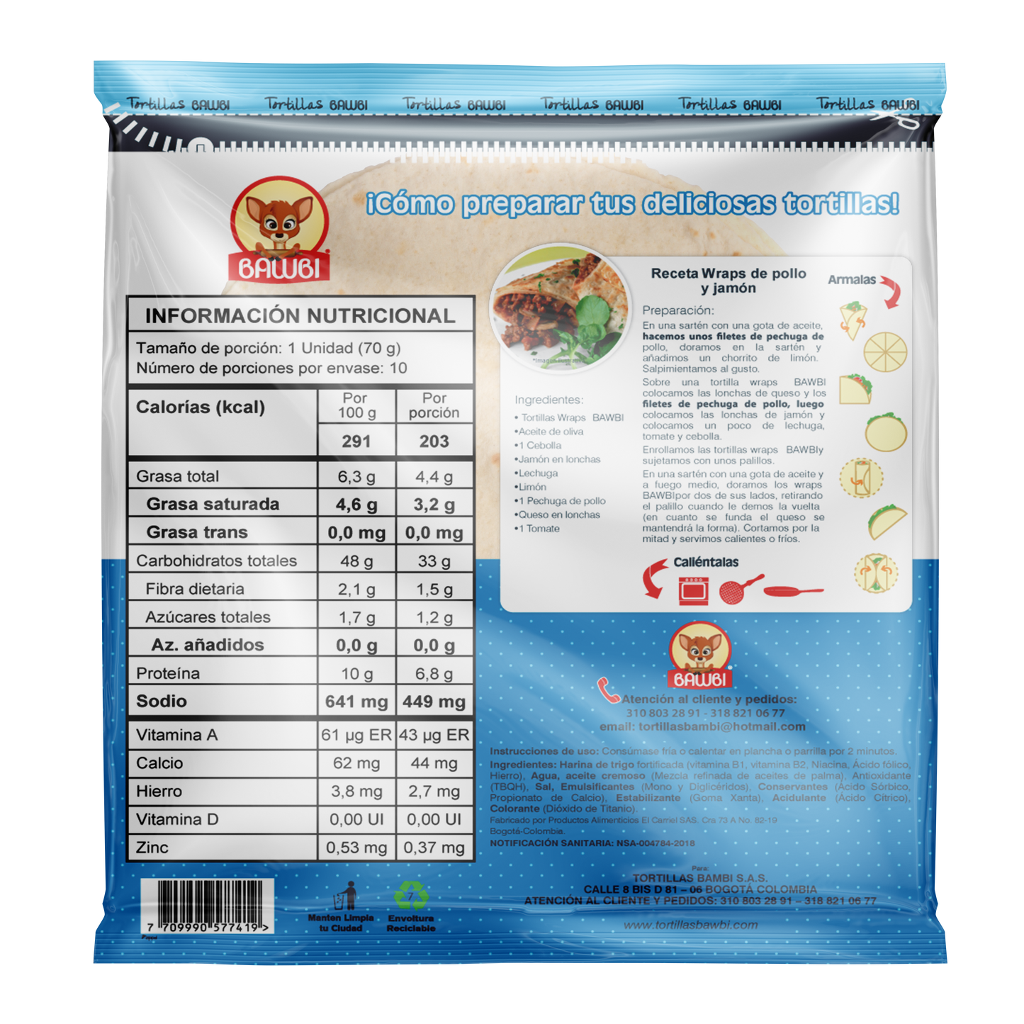Tortillas Harina de Trigo Bawbi® XL 10 Und 700g